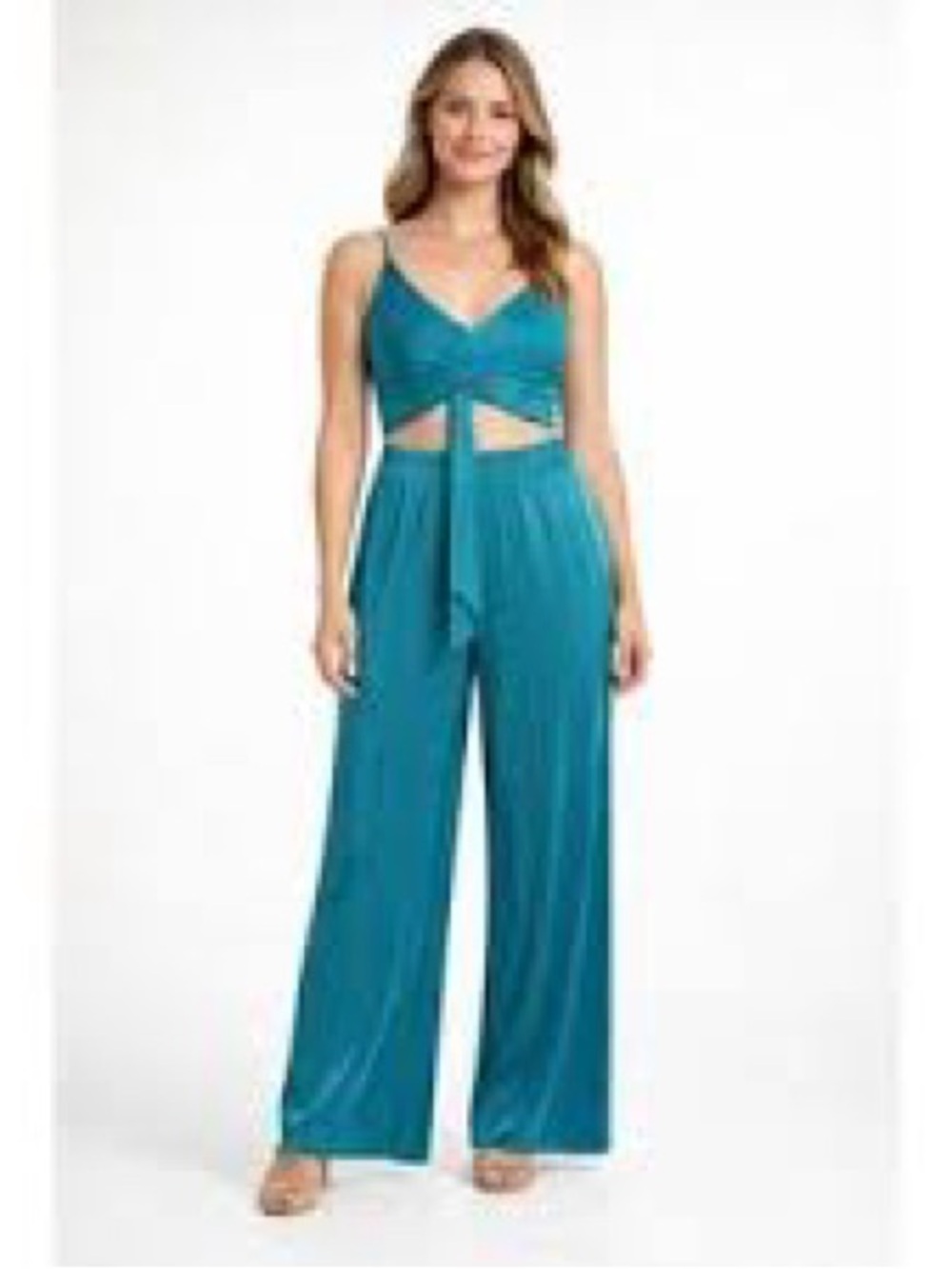 Ro & De Teal Ribbed Two-Piece Teal Plisse pleated wide-leg pants and crop top